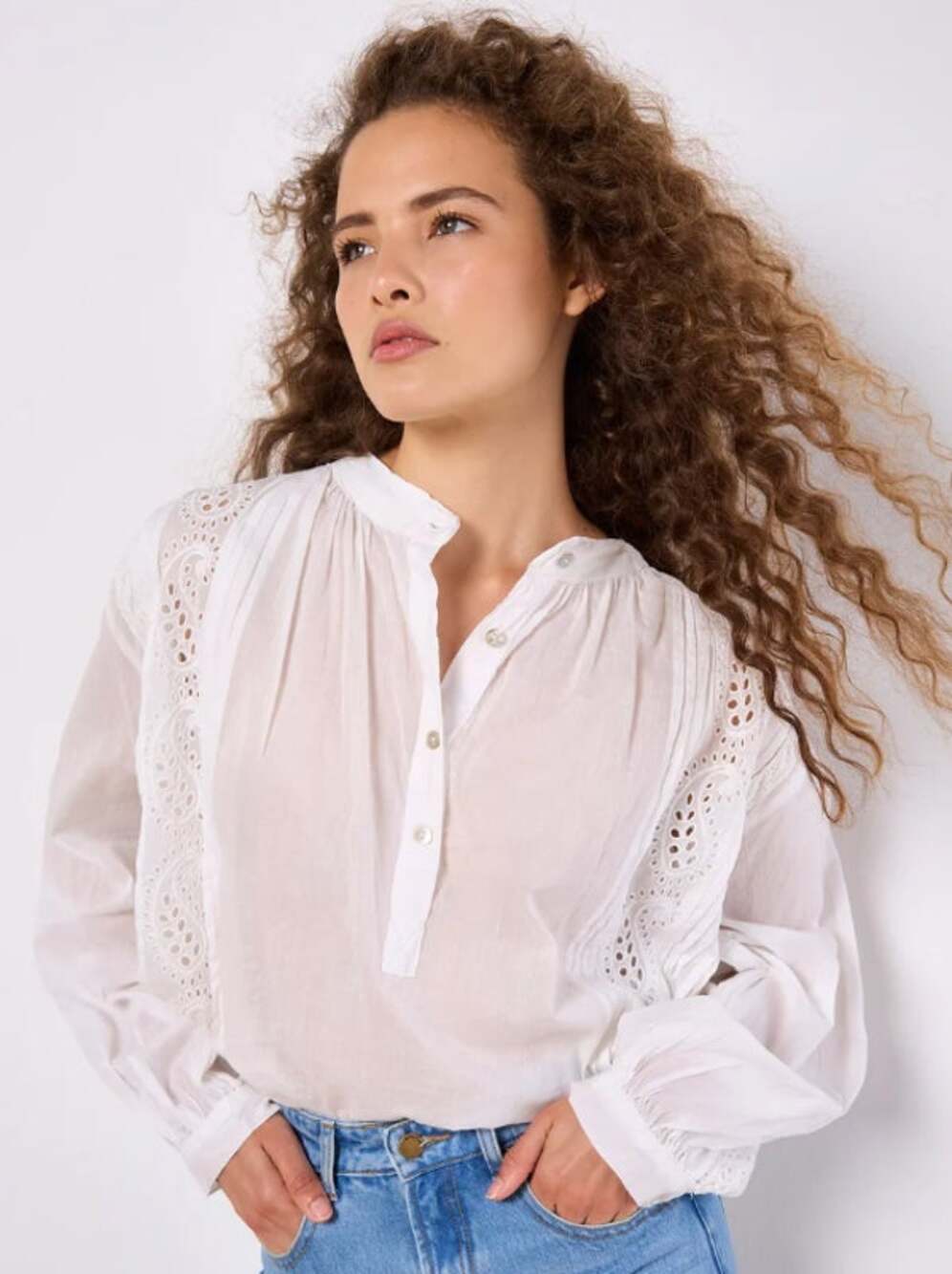 NWT Apricot UK Cameron Broderie Pleat Lace Grandad Collar Oversized Blouse Large